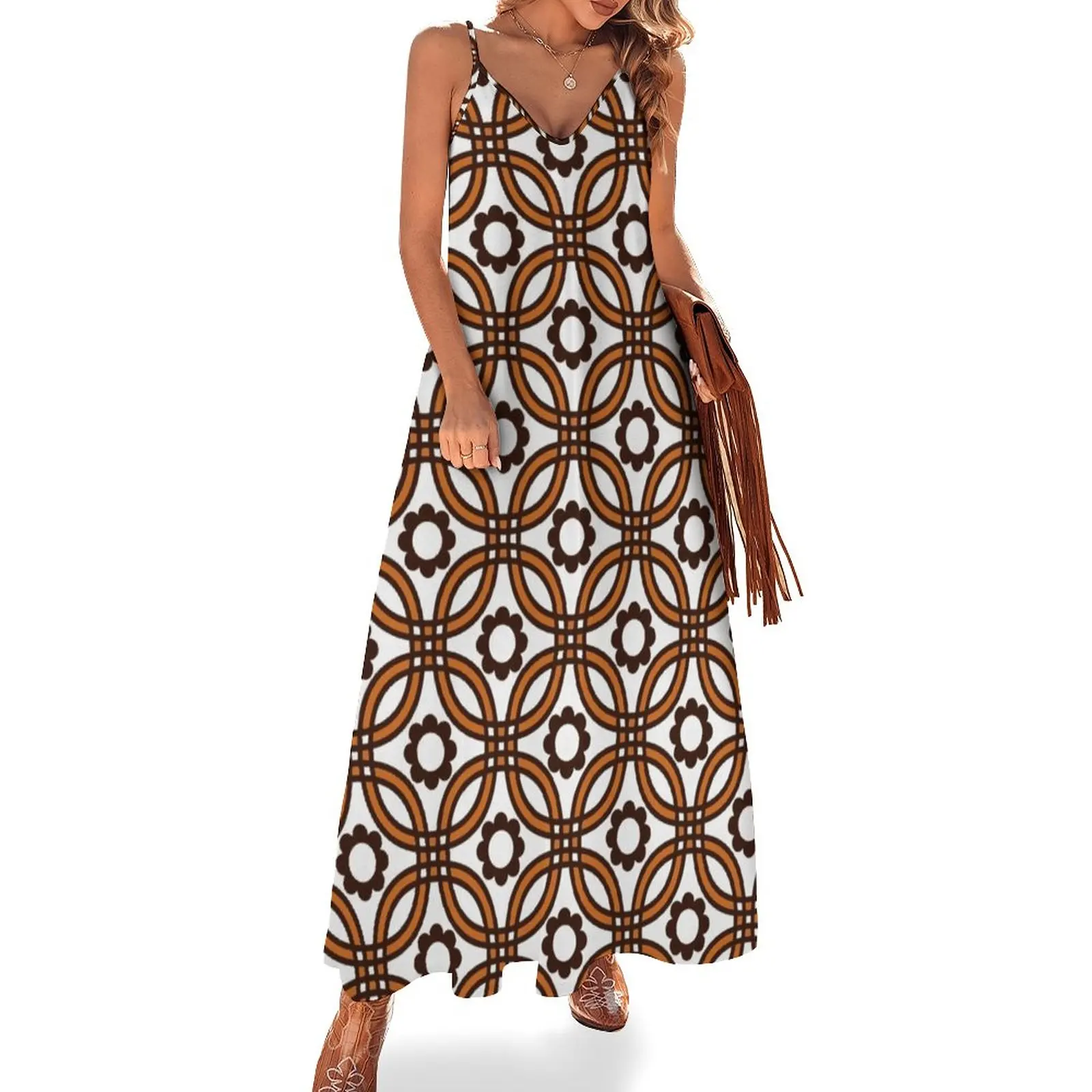 

1970's Style Retro Pattern Bohemian Hippie Sleeveless Dress women's summer dresses 2023 luxury dresses