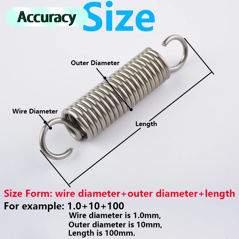 Resorte de tensión Diámetro del cable 0,8 mm Gancho en S de acero inoxidable 304 Gancho redondo Bobina de extensión de retroceso Cable de resorte de metal de tensión