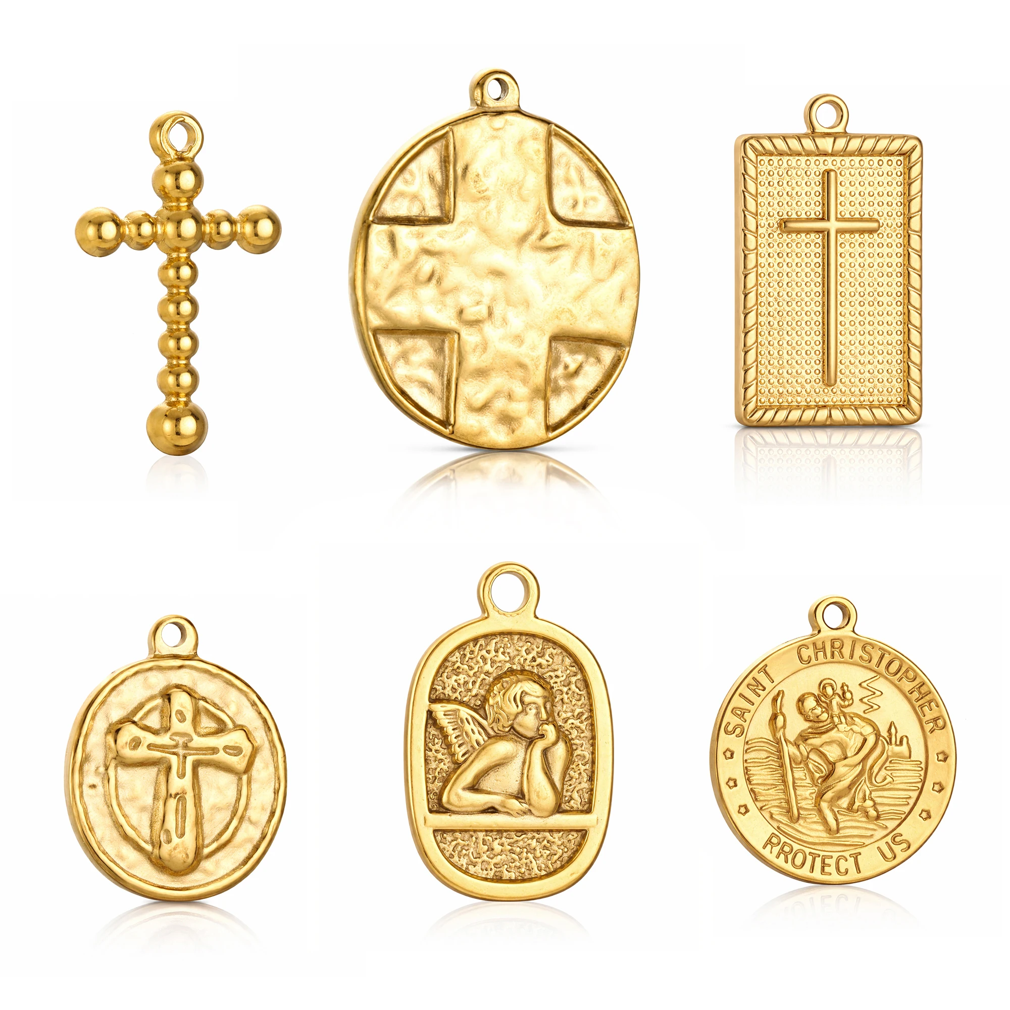3 Stück Engel/Kreuz/Sankt Christophorus Anhänger aus Edelstahl Glücksbringer Halskette Anhänger DIY Armband Katholischer Schmuck Bastelset