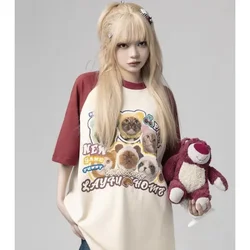 Cat t-shirt women printed raglan sleeves loose casual round neck cute couple half-sleeves women clothes harajuku kawaii y2k top