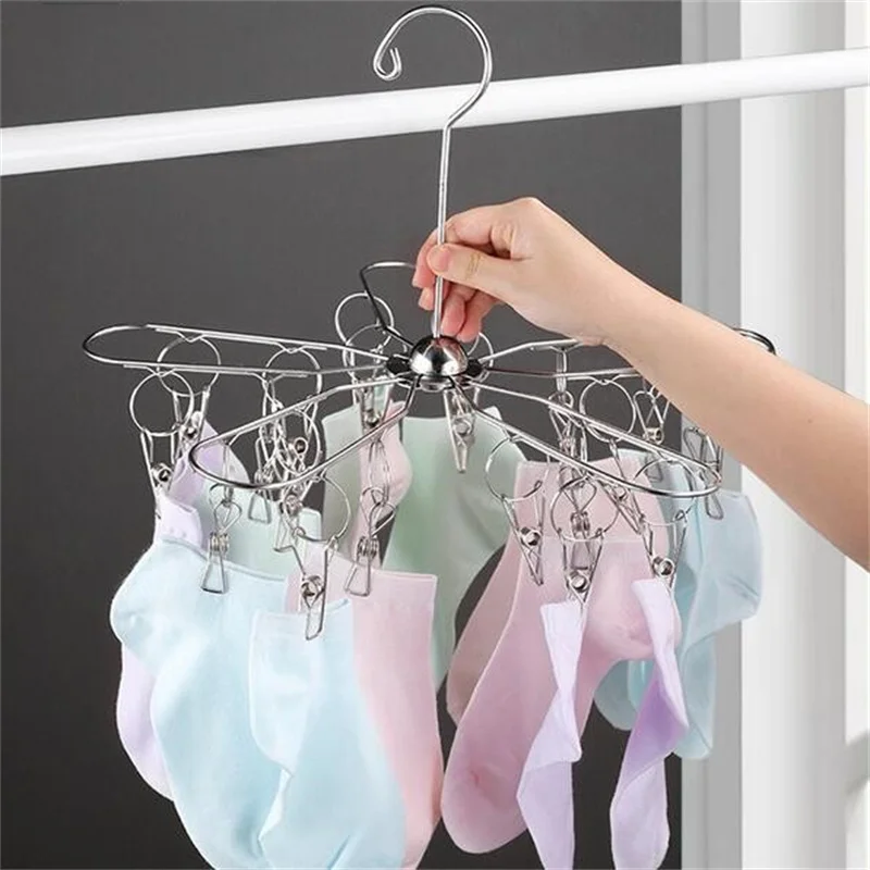 Foldable Stainless Steel Underwear Socks Dryer Laundry Rack Clothes Hanger Airer Rust Resistant Strong Grip Clips