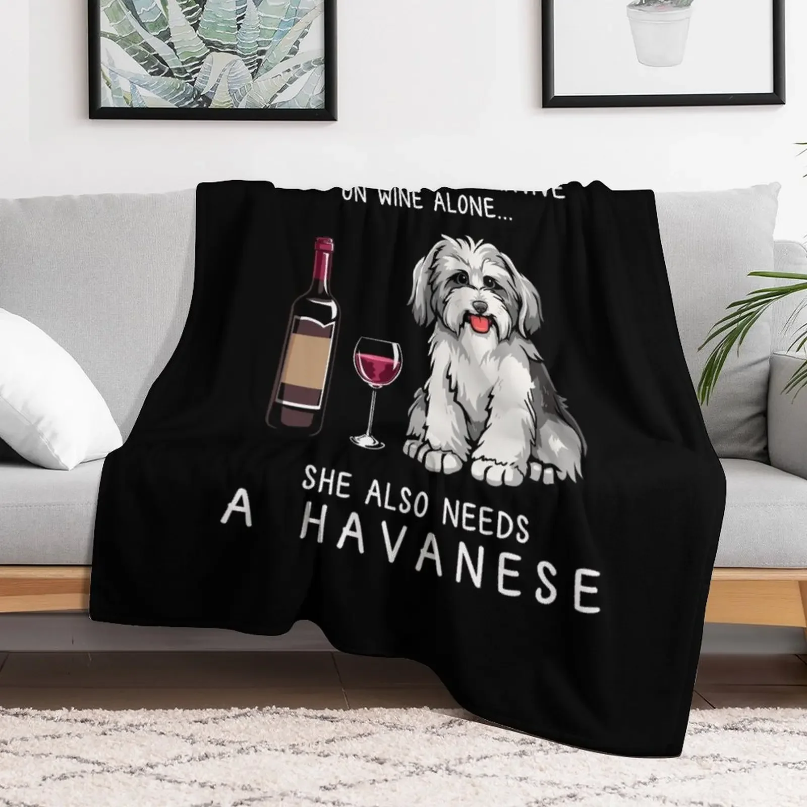 Havanese and wine Funny dog Throw Blanket Warm Decorative Beds Cute Plaid Blankets