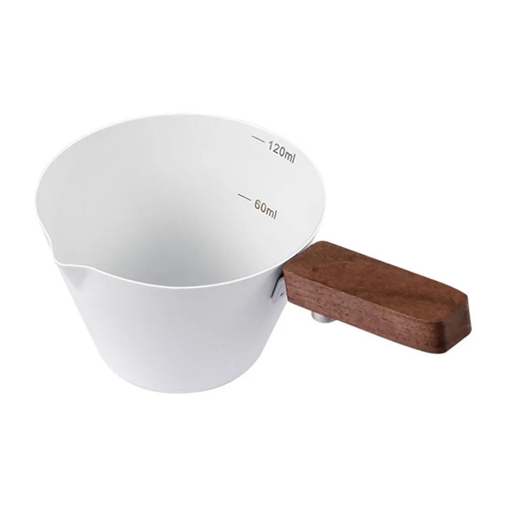 

304 Stainless Steel Coffee Measuring Cup with Scale and Walnut Handle for 120ml Portion Control in Brewing Workflows