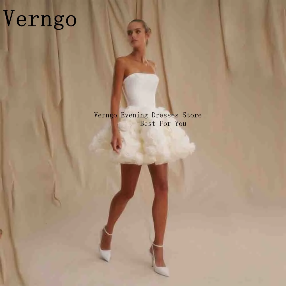 

Verngo lvory Mini Party Dress Strapless 3D Flowers Short Formal Cocktail Dress For Women A Line Elegant Princess Prom Dress