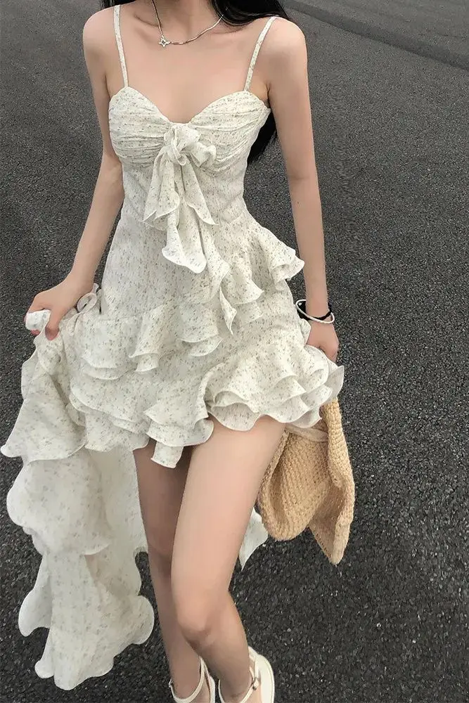 

Floral Camisole Dress For Women's Summer Design, New Lotus Leaf Irregular Temperament, Waist Cinching Long Skirt