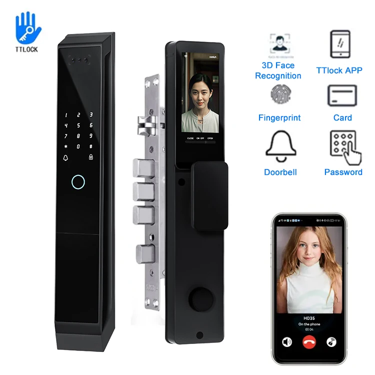 001 Fully Automatic Anti-theft TTlock 3D Face Smart Locks WiFi Facial Recognition Camera Video Intercom Fingerprint Door Lock