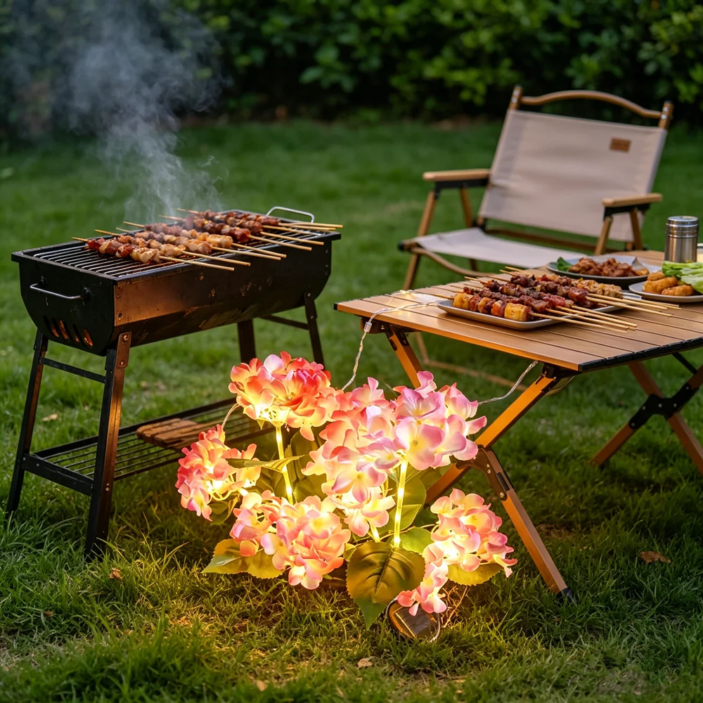 3 Head Hydrangea Rose Flower Solar Yard Lawn Lamp Garden Vegetable Patch Patio Country House Decoration Led Light for Outdoor