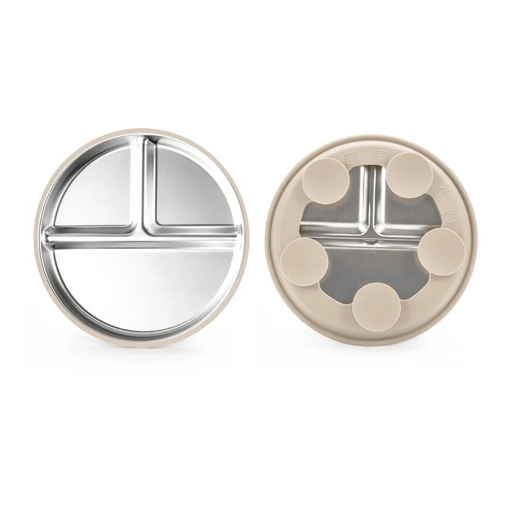 

Силиконовая присоска, детская присоска, обеденная тарелка из нержавеющей стали 304, нескользящая, 3 сетки, детская посуда, разделенный дизайн, защита от падения