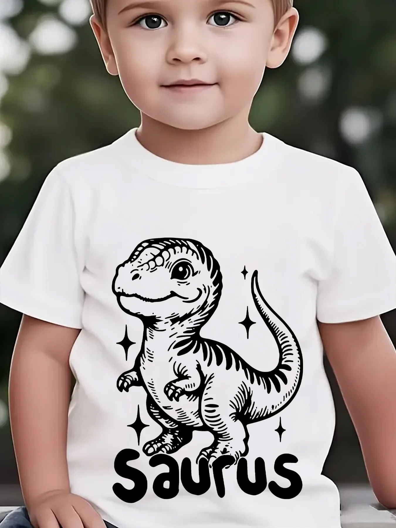 Black Line Sketch Cute T Rex Saurus Star Print Family Matching Cotton Tees Short Sleeve Tops For Mom Dad Boys Girls Daily Wear