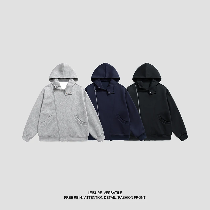 

Asymmetric Zip Hooded Jacket - Oversized Casual Streetwear, Loose & Ultra - Comfortable for Daily Casual Outings