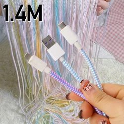 140CM Colorful Laser Spiral USB Data Cable Sleeve Charger Cable Cord Protector Wrap Cable Winder For iPhone Samsung Mi Universal