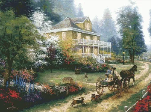 

Go home landscape Scenery Arts Needlework 18CT 16CT 14CT Canvas Unprinted Handmade Embroidery Cross Stitch Kits DIY Home Decor