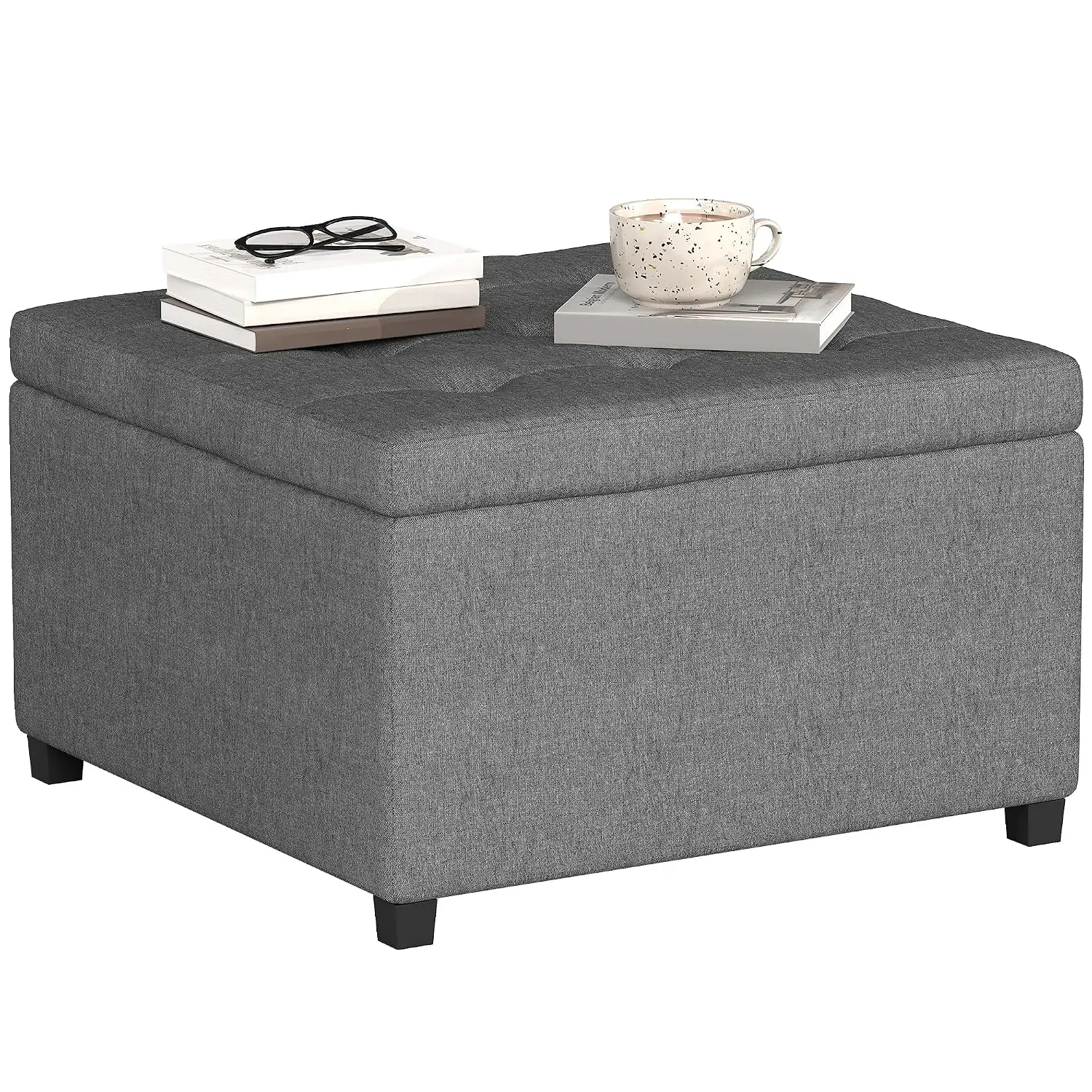 Tufted Upholstered Ottoman Storage Bench Flip Top Lid Wood Frame Gray Living Room Entryway Bedroom, Customized