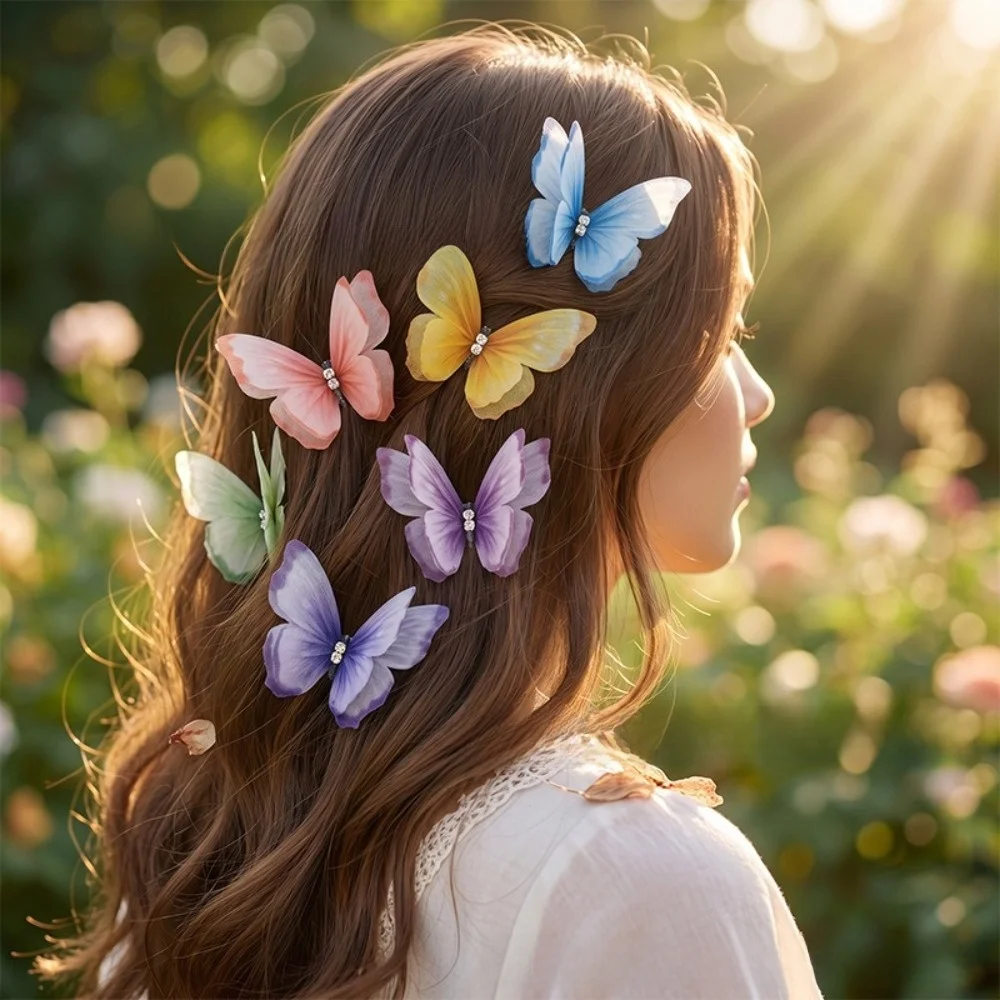 50Pcs 3D Organza Fabric Butterfly Appliques Colorful Double-layer Chiffon Butterfly Embroidered Patches Translucent