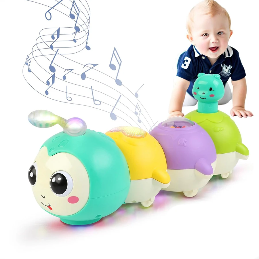 

Baby Crawling Toys - with Music and LED Light, Musical Caterpillar Toys for 6-12-18 Months+, Infant Tummy Time for Toddler Toys