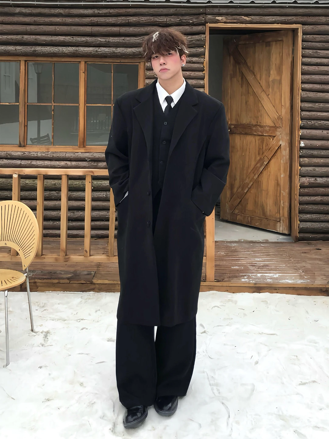 

Мужское зимнее шерстяное пальто средней длины, ветровка для мальчиков, приталенный крой, однотонное