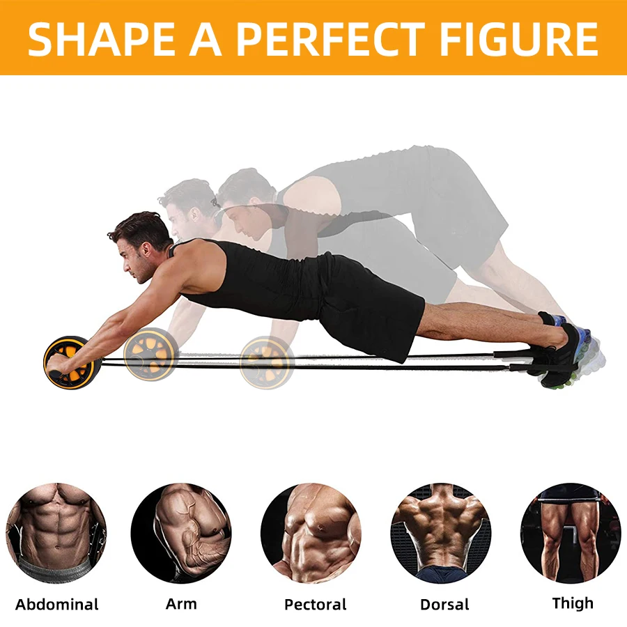 

Stainless Steel Ab Wheel Roller Set Household Core Muscle Building Fitness Equipment