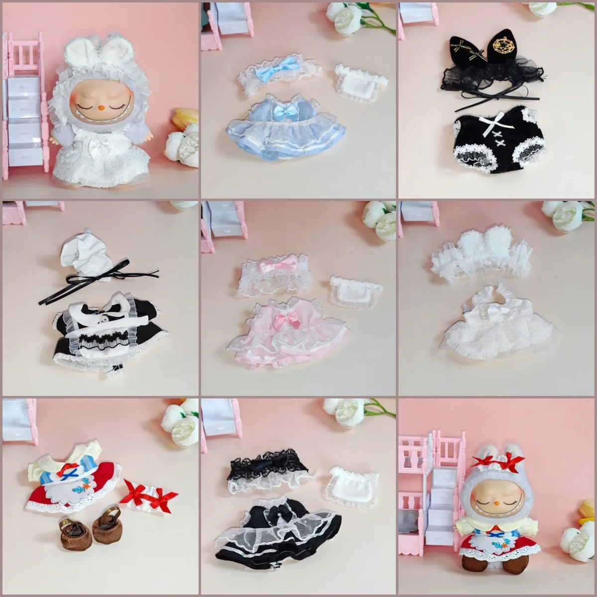 ملابس لابوبو شماعات صندوق أعمى المفاتيح دمية موحدة دمية خادمة مجموعة