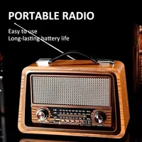 Portable Wood Grain AM FM SW Bluetooth Radio Built-in Multifunctional HIFI Stereo Wireless Speaker Support USB TF Card R-2066BT