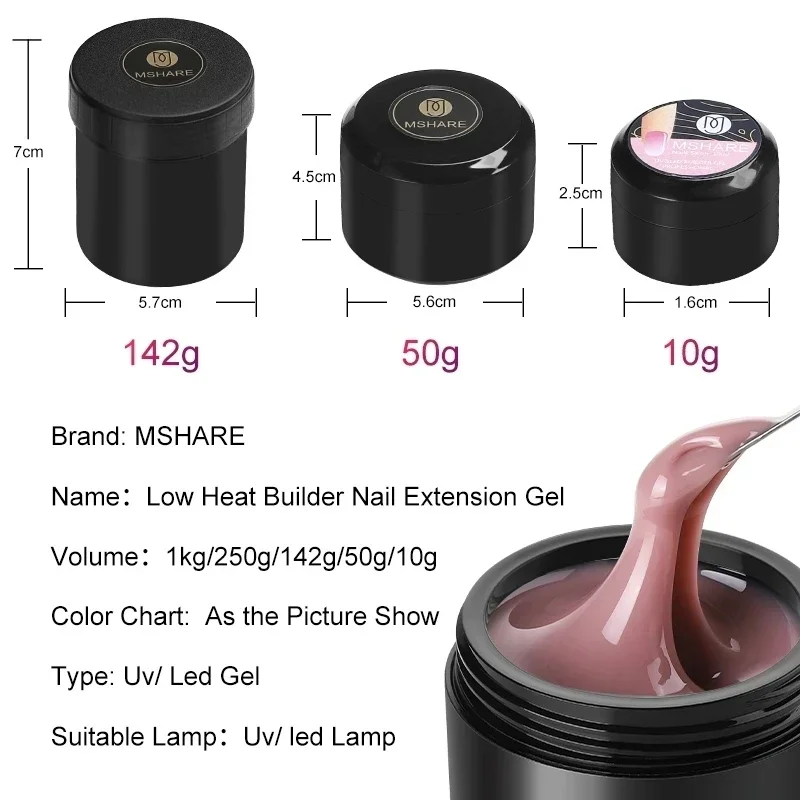 Gel constructor MSHARE caramelo nude autonivelante UV, libre de TPO, baja temperatura, extensión de uñas rosa claro 150ml 6