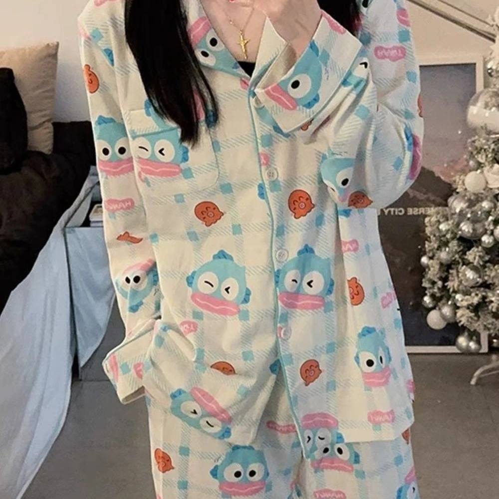 Miniso Hangyodon Pajamas Cute Pure Cotton Printed Long Sleeved Pants Set for Spring Autumn New Loose Versatile Home Wear