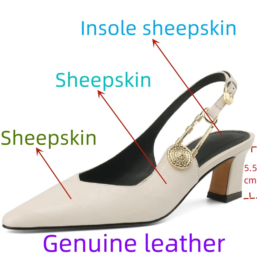 【JOCHEBED HU】Brand Genuine Leather Thick Heel Sandals Women's Shallow Fairy Style Pumps Office Lady All-match Single Shoes 34-40