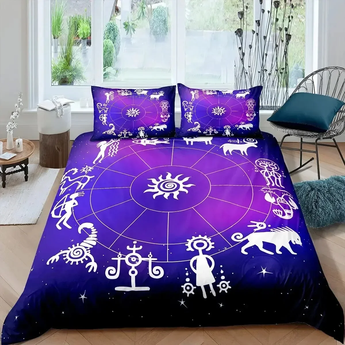 Constellation Duvet Cover Set Golden Pattern Comforter Cover Zodiac Signs Starry Sky Animal Queen Size Quilt Cover For Boy Men