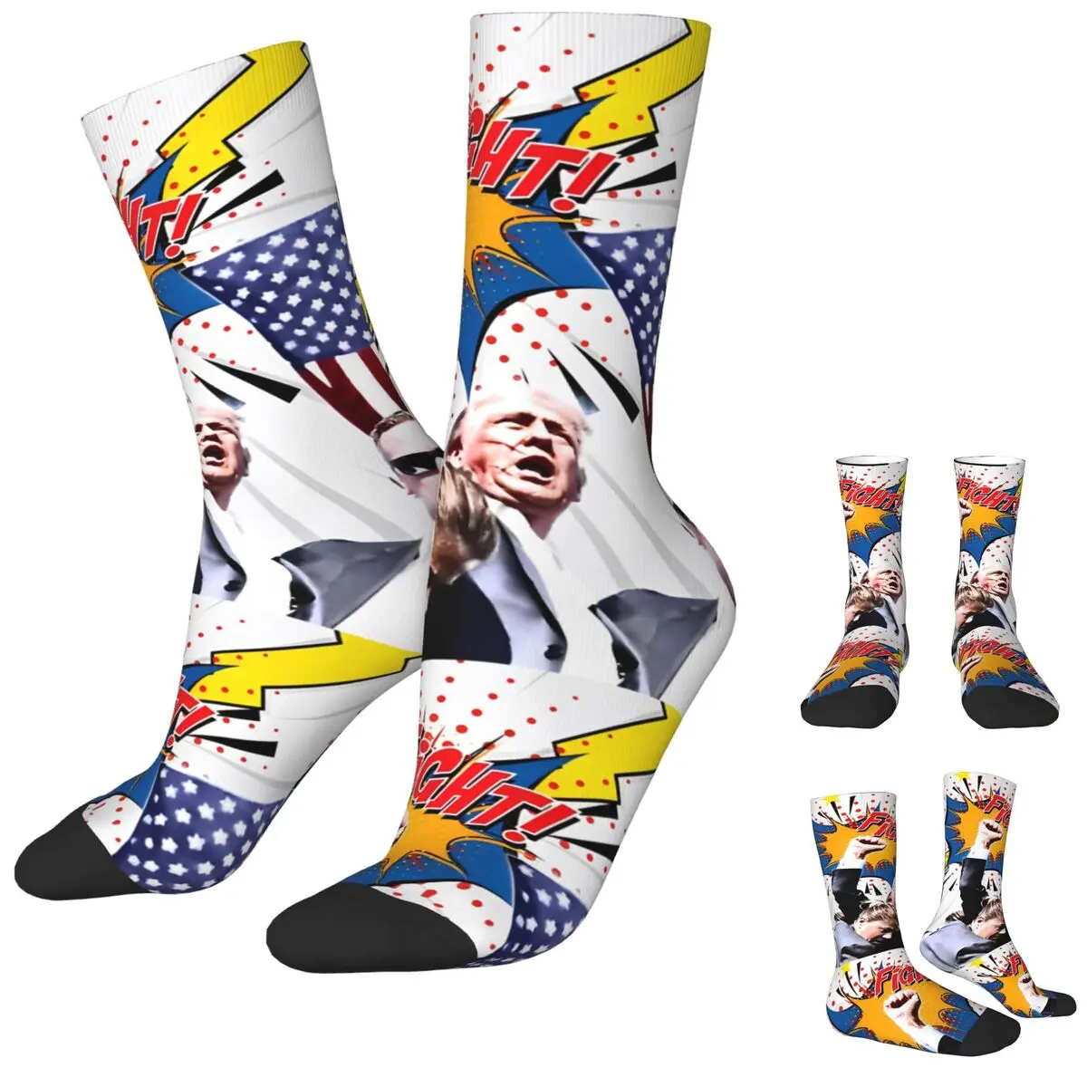 Donald Trump After An Assassination Attempt Socks Elegant Stockings Autumn Anti Skid Men Socks Quality Printed Running Socks