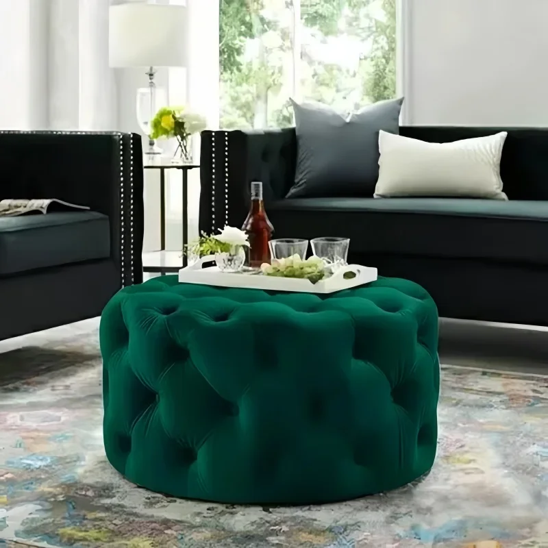 

60cm Nordic Velvet Stool Round Pouf Ottoman Vintage Makeup Stool Living Room Footrest Soft Bedroom Bench Shoe Changing Stool