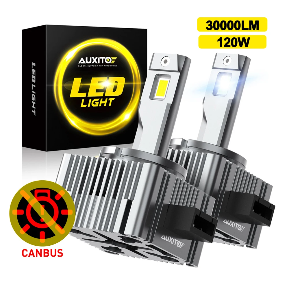 AUXITO 2Pcs D3S LED Headlights HID D1S D4S D2S Turbo LED Canbus Two Sided CSP Chip Plug Play Headlight Bulb 120W 30000LM 6000k