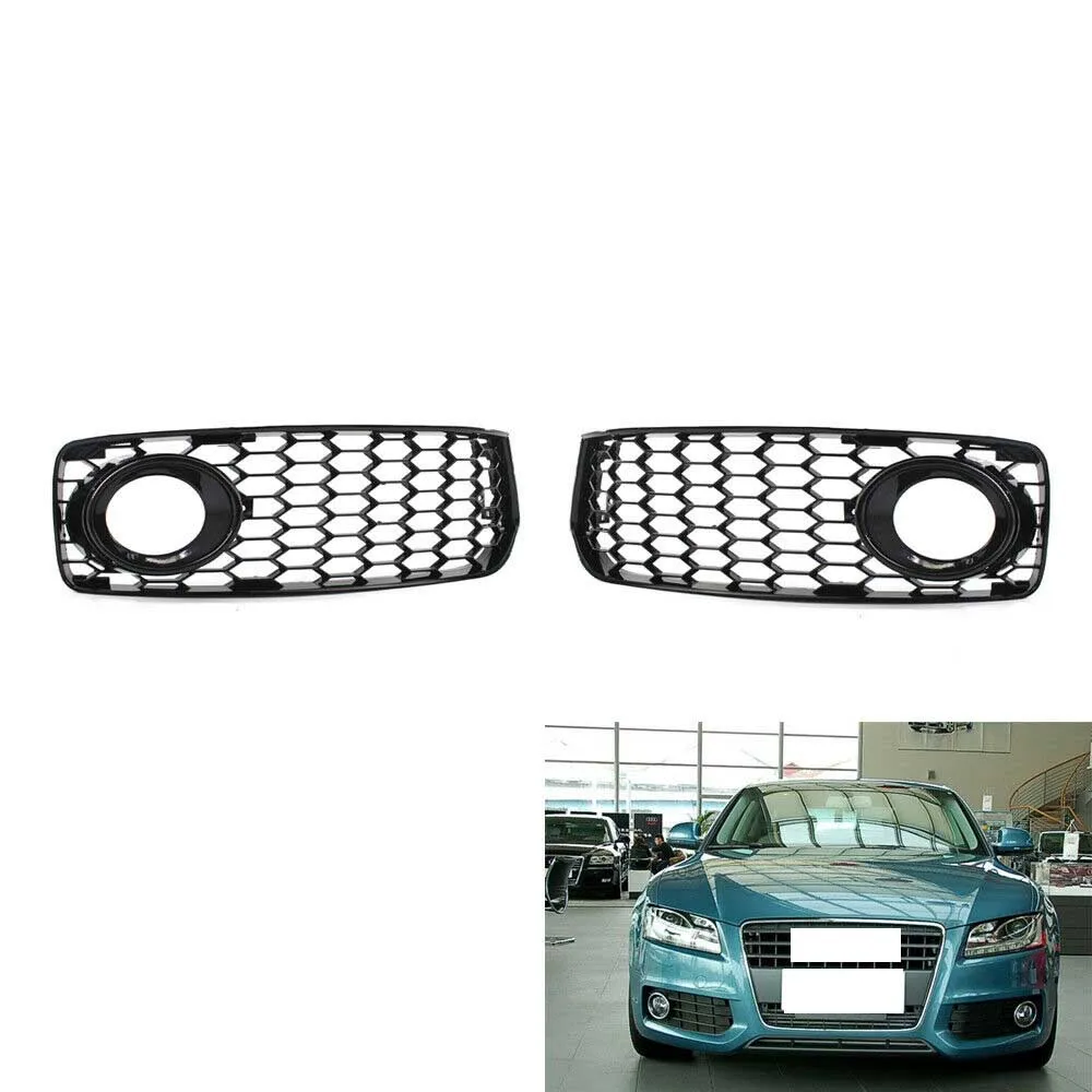 

Пара для AUDI A5 S-Line 2008-2012 HONEYCOMB, передний бампер, противотуманная лампа, гриль, крышка, ЧЕРНАЯ 8T0 807 681 B, 8T0 807 682 D