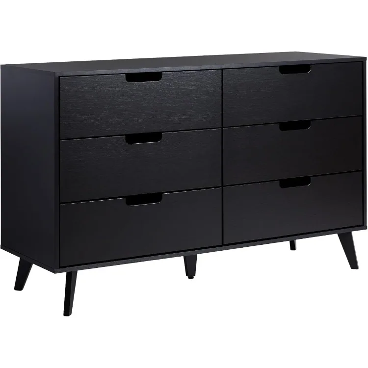 Modern 6-Drawer Dresser Bedroom Storage Organizer, 52 Inch, Black