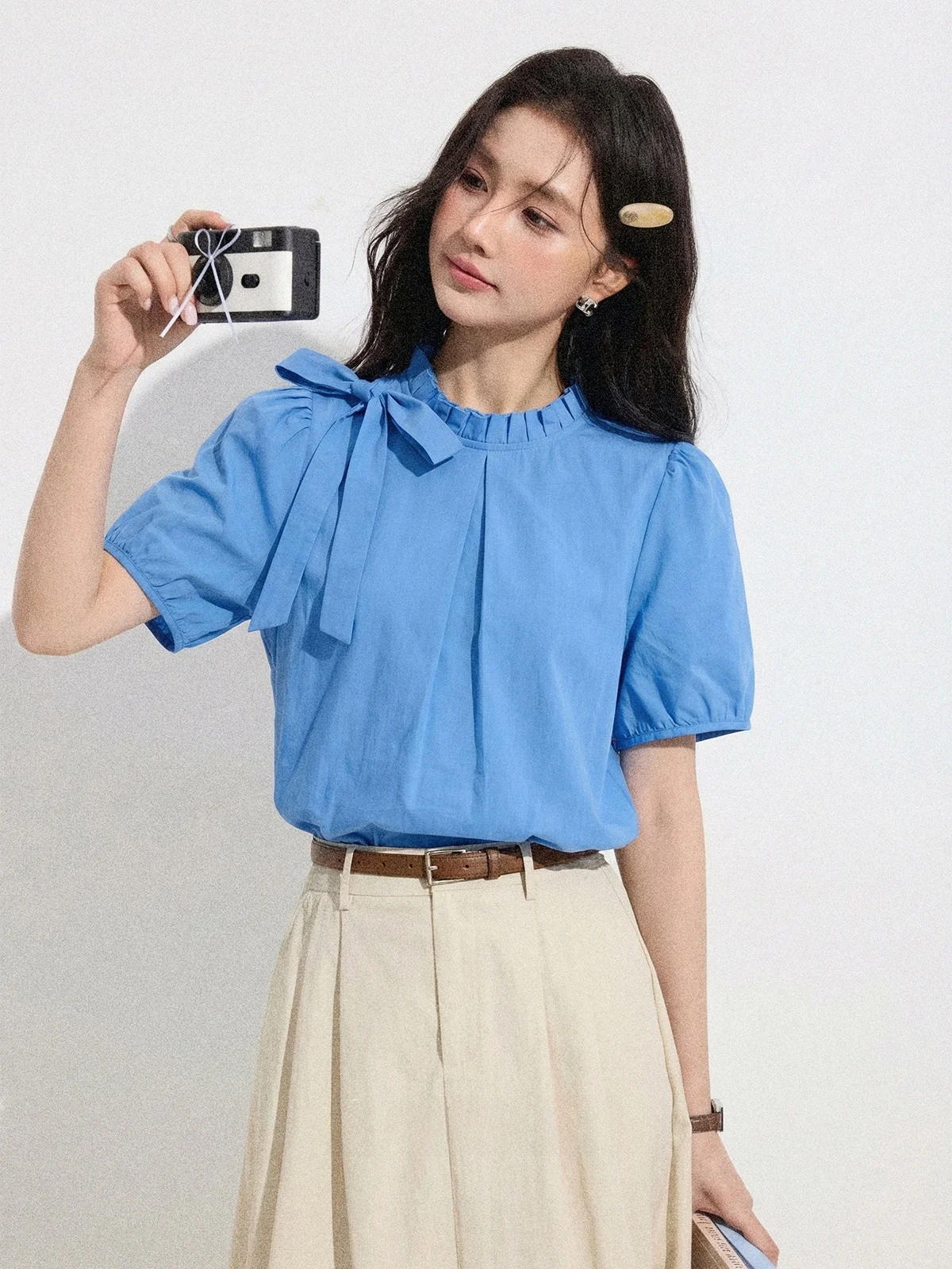

Blue Knot Short Sleeve Shirt Women's Design Sensation Summer New Arrival by Zhang Soda Beverage Breathable Skin-Fri...