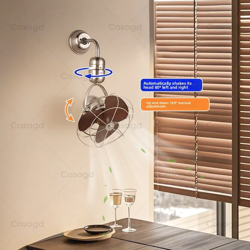 medieval wall-mounted shaking small ceiling fan, aisle study kitchen bar large air volume inverter ceiling fan