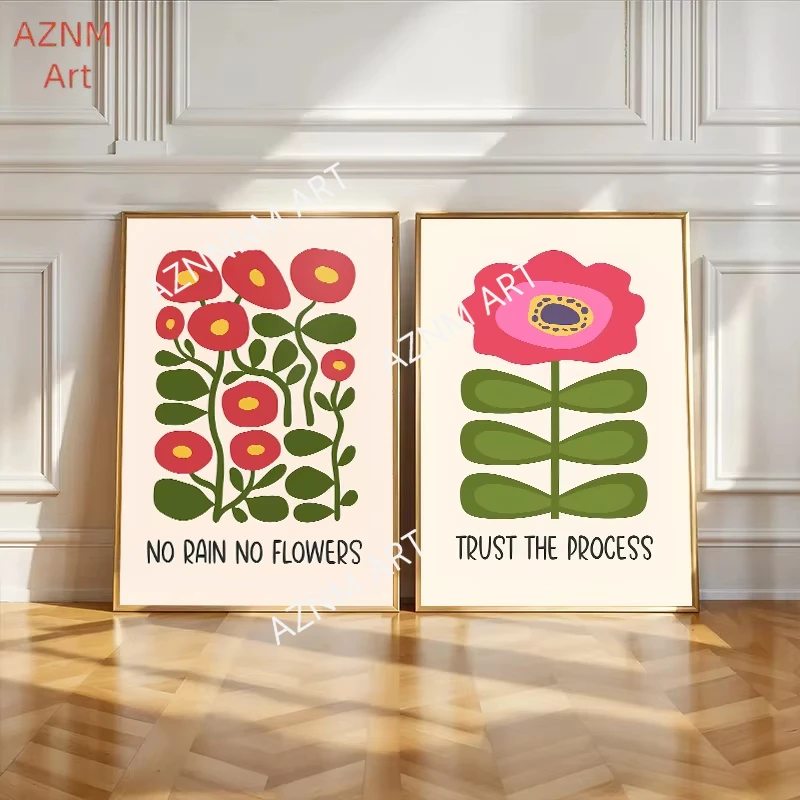 Modernes Pop-Art Text-Poster Niedliches Vintage Blumen-Wandkunstdruck Leinwandgemälde Wanddekoration für Zuhause Schlafzimmer Wohnzimmer