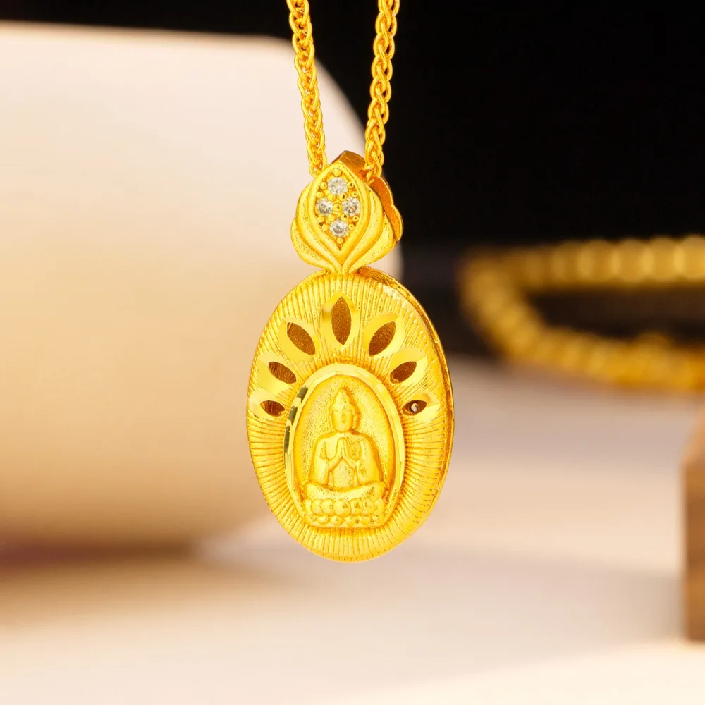 Hollow-out inlay Ruiyi Ya Zun pendant ancient French new Chinese style 9999gold