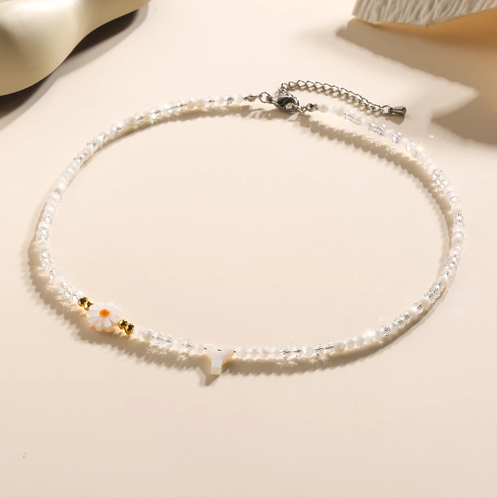 Bohemian Necklace Women's White Crystal Beads Initial Stainless Steel Pendant Luxury Designer Jewelry Girlfriend Gifts Wholesale image 5