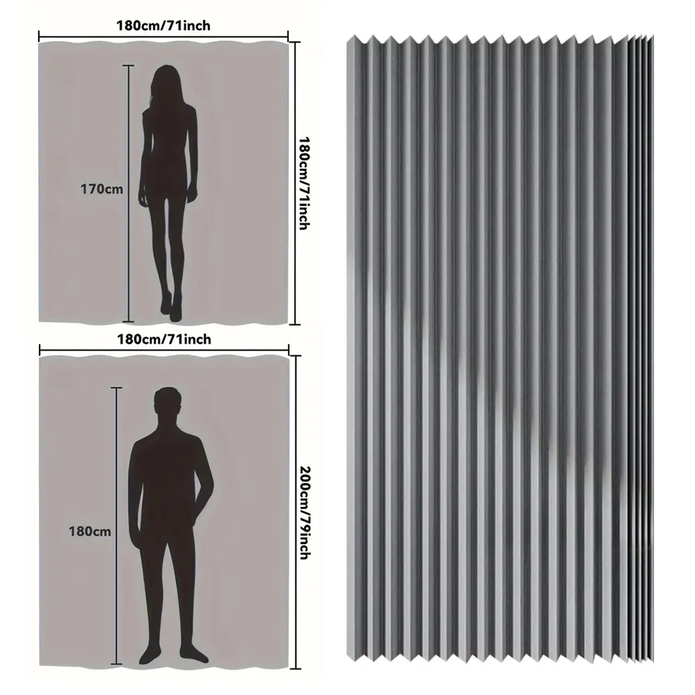 Foldable Magnetic Shower Curtain Waterproof Bath Curtain with 14 Hooks Privacy Modern Bathroom Bathtub Punch-free Divider