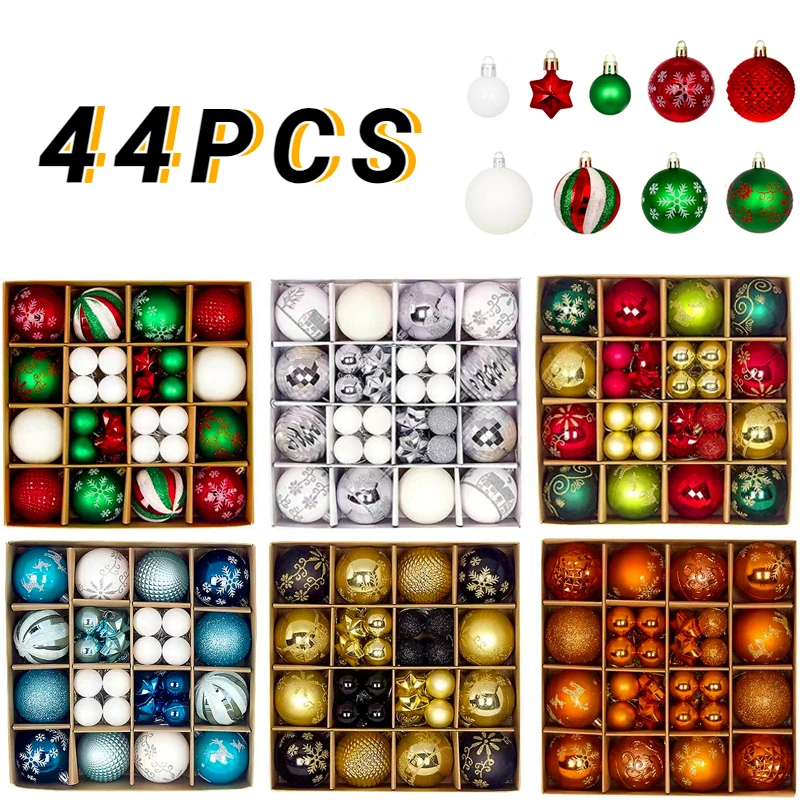 

Christmas Ball Ornaments for Christams Decorations 44 Pieces Xmas Tree Shatterproof Ornaments with Hanging Loop Party Deocation