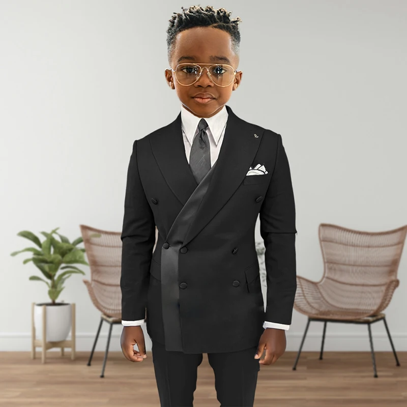 

Sophisticated Black Boys Formal Suit Set Long Sleeves and Peak Lapel Suit Set Minimalist Luxury Ensemble Classic Suit Set