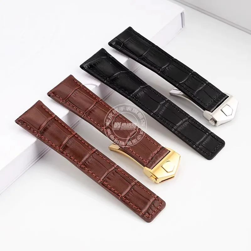 19 20 22 มม.สีดําสีฟ้าสีน้ําตาล Cowhide หนังสายนาฬิกาสําหรับ Tag Heuer F1 Monaco ธุรกิจ Watchband พับหัวเข็มขัดสไตล์สร้อยข้อมือ