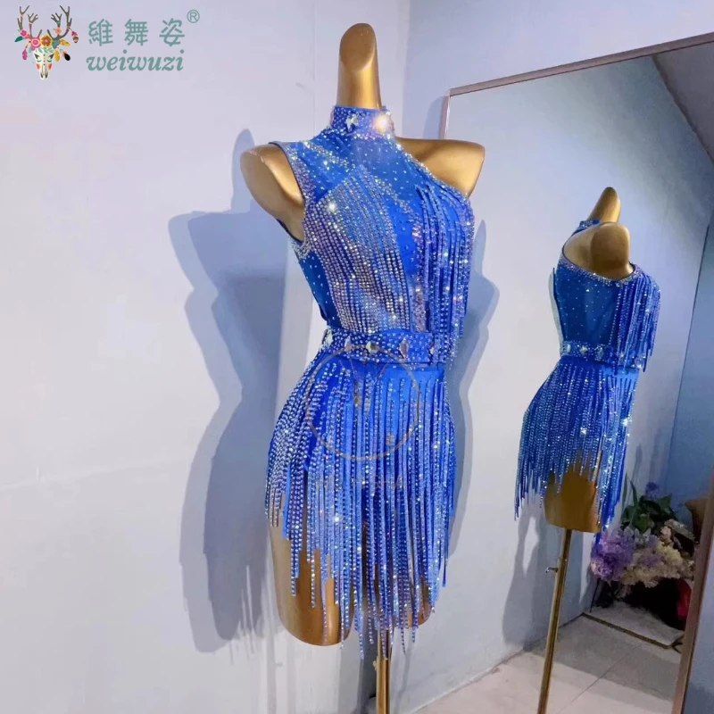 Latin Dance Competition Women's High End Customized Super Flash AB Stone Tassel Dress Samba Performance Dress Blackpool Dress