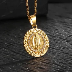 Exquisite Zircon Catholic Virgin Mary of Guadalupe Medal Necklace Women's Fashion Good Luck Amulet Jewelry