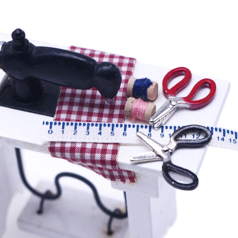 

1Set Dollhouse Miniature Scissors Measuring Tape Model Mini Simulation Scissors Sewing Gauge Ruler DIY Decor Accessories