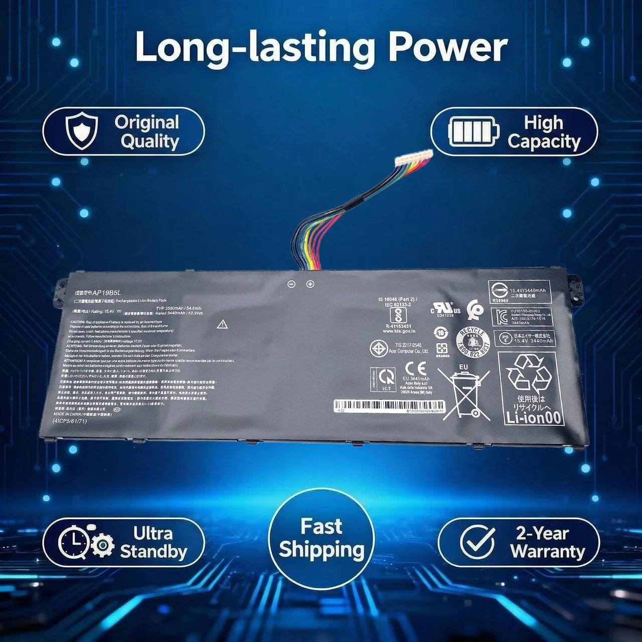 New Original AP19B5L Laptop Battery For Acer Aspire A515-44-R5XW A515-43 SF314-42 SP314-21N-R5FR Vero AV15-51 SP314-21N-R5FR