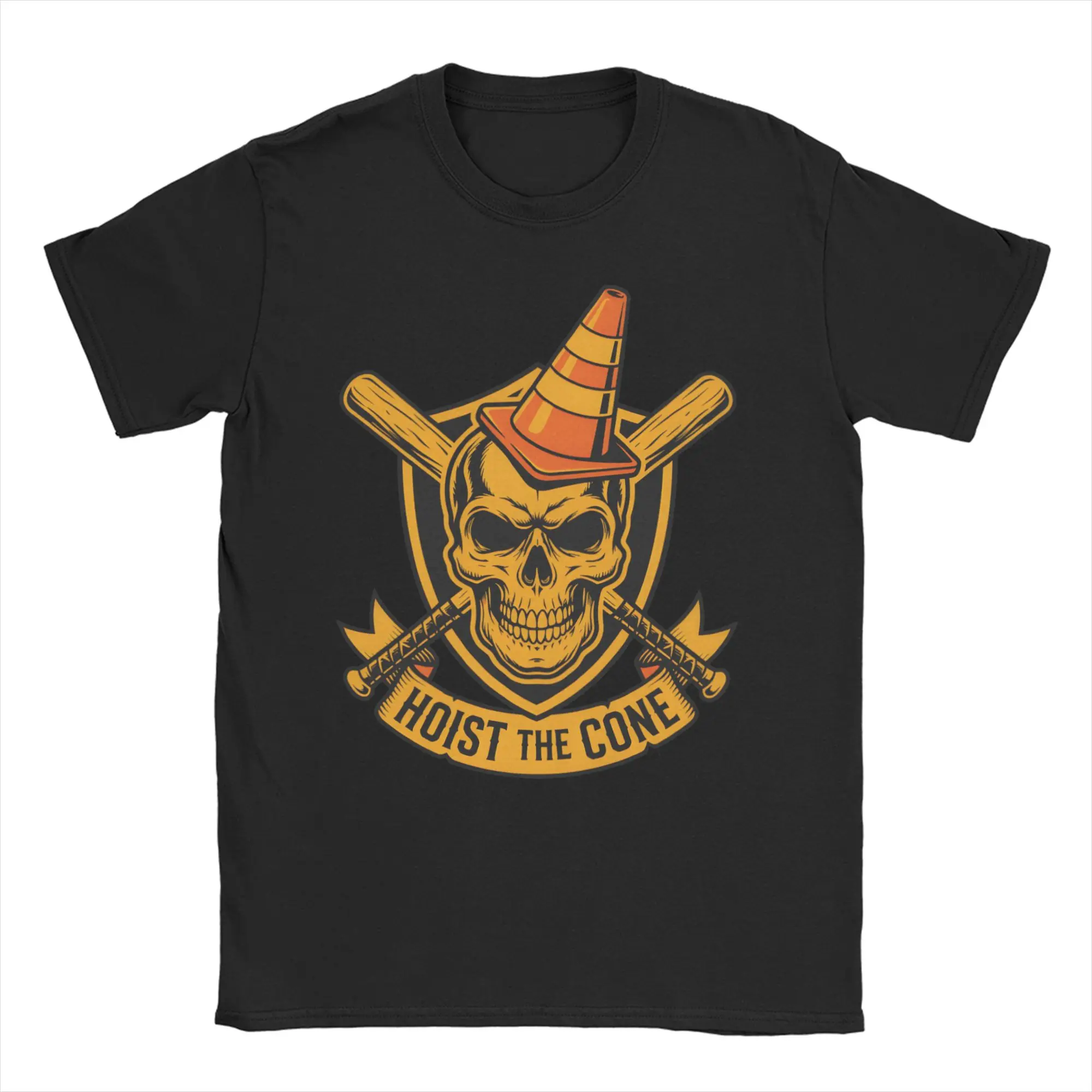 Pirates skull wearing traffic cone Hoist The Cone T-Shirts Men Funny Pure Cotton Tee Shirt O Neck T Shirts Plus Size Clothes