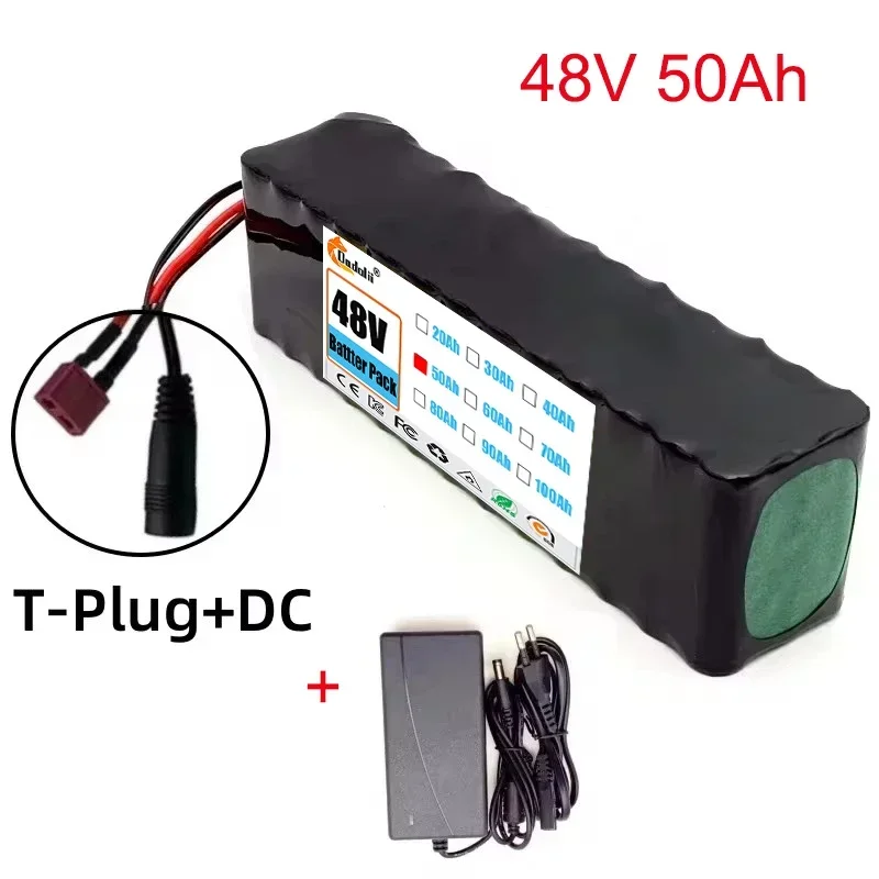 Pacote de bateria de íon de lítio 48V 50Ah 1000W 13S3P, adequado para transporte gratuito de 54,6V 50000mAH com carregador BMS + 52,6V 2A