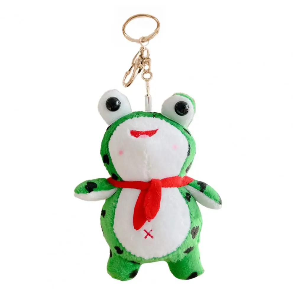 Cartoon Frog Keyring Plush Cartoon Frog Keychain with Blue Scarf Stuffed Frog Car Key Ring Backpack School Bag Charm Pendant