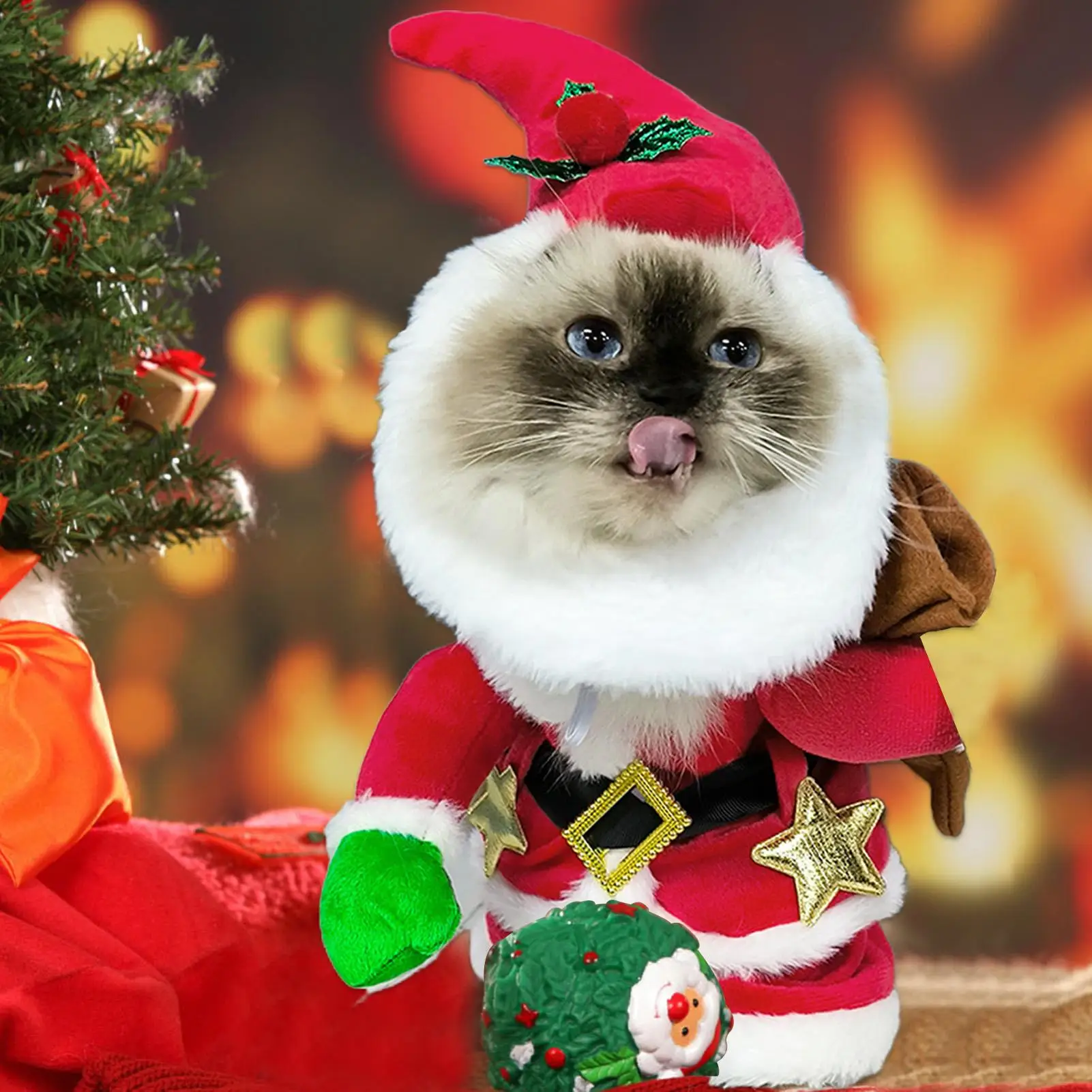 Christmas Costume For Cat Cosplay Outfit With Hat Santa Costume Clothes For Holiday Party Cosplay Masquerade Theater Performance