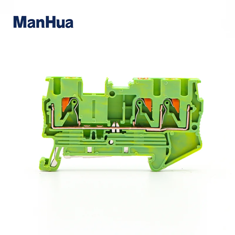 ManHua 5Pcs PT2.5-TW-PE Push-in Ground Din Rail Terminal Block 3-Conductor Earth PT 2.5 Twin Wire Electrical Connector